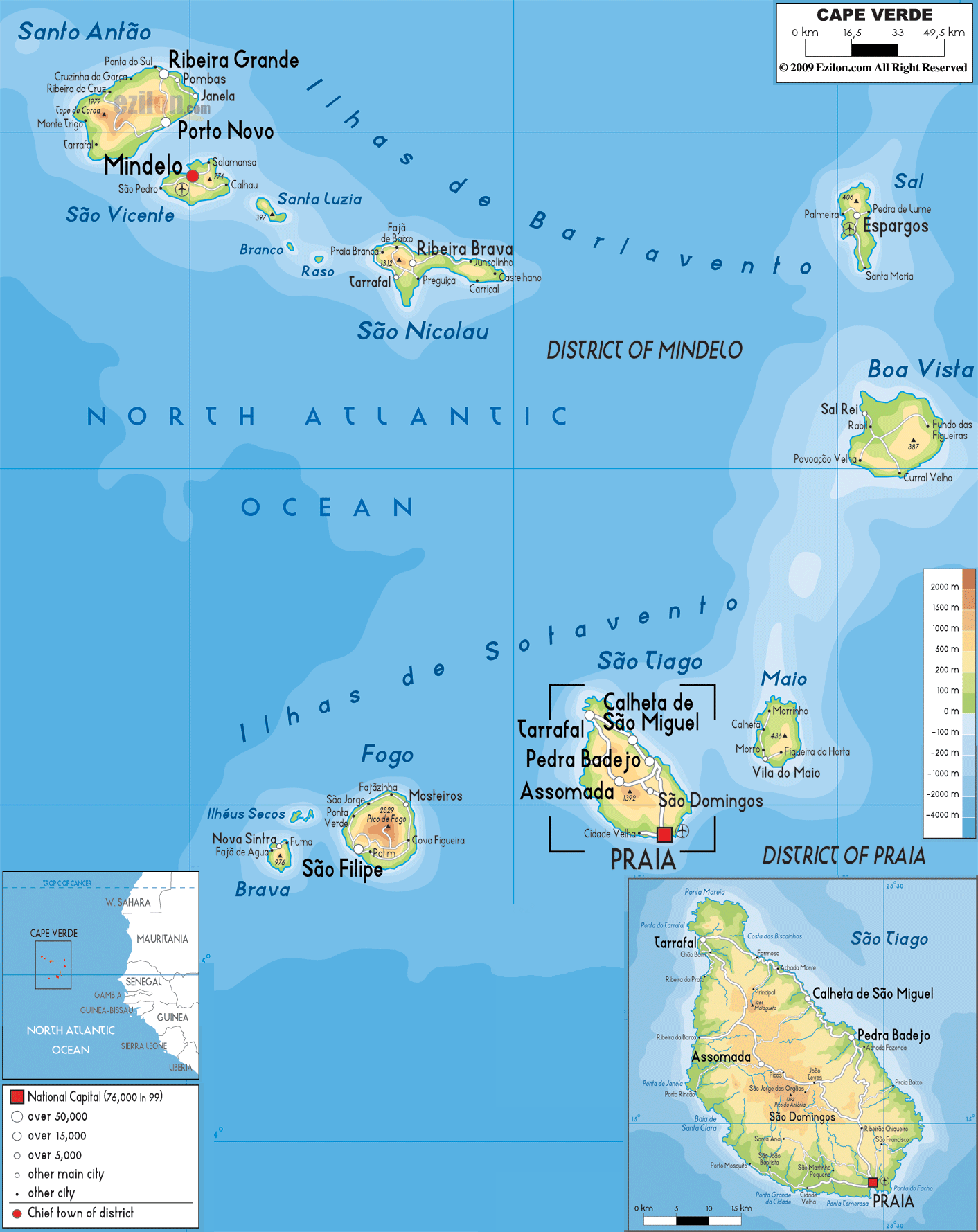 Cape Verde physical map